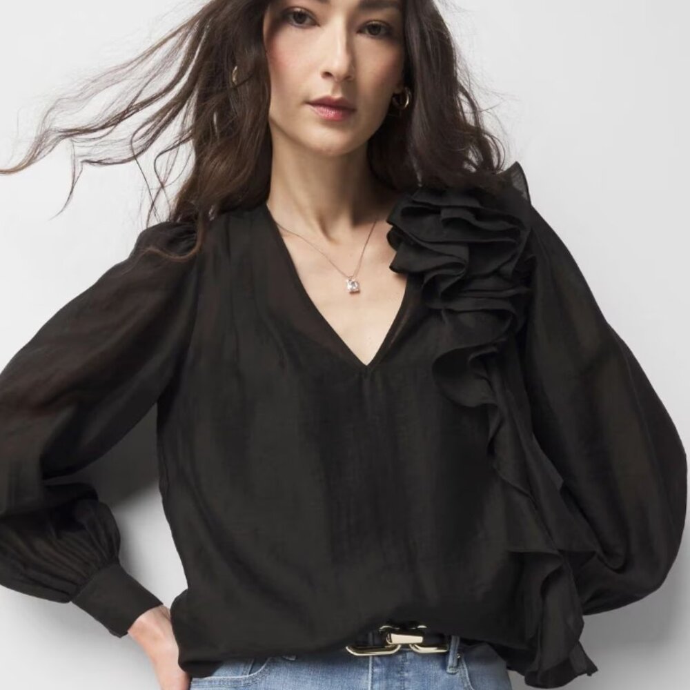 White House Black Market Ruffle Statement Blouse Size 2 Lined NWOT NEW